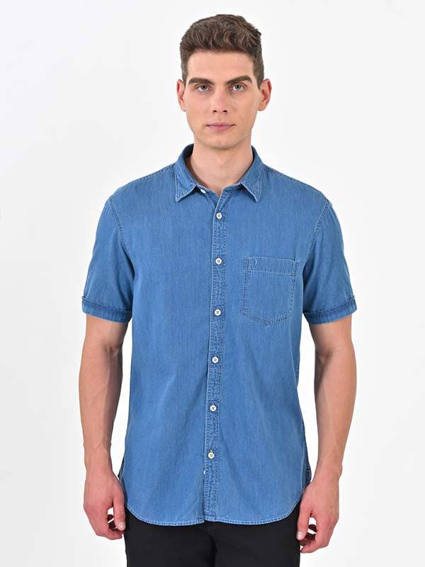 Men Solid Half Sleeve Cotton Shirt
