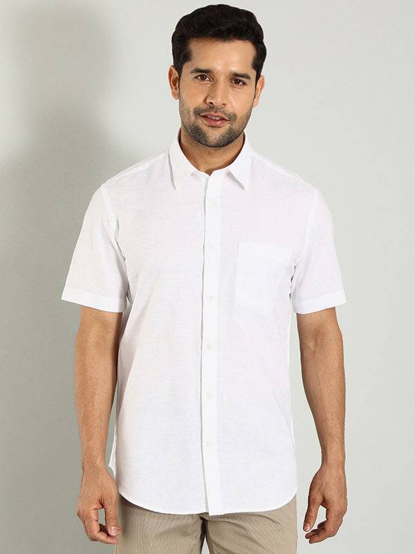 Men Solid Half Sleeve Linen Shirt