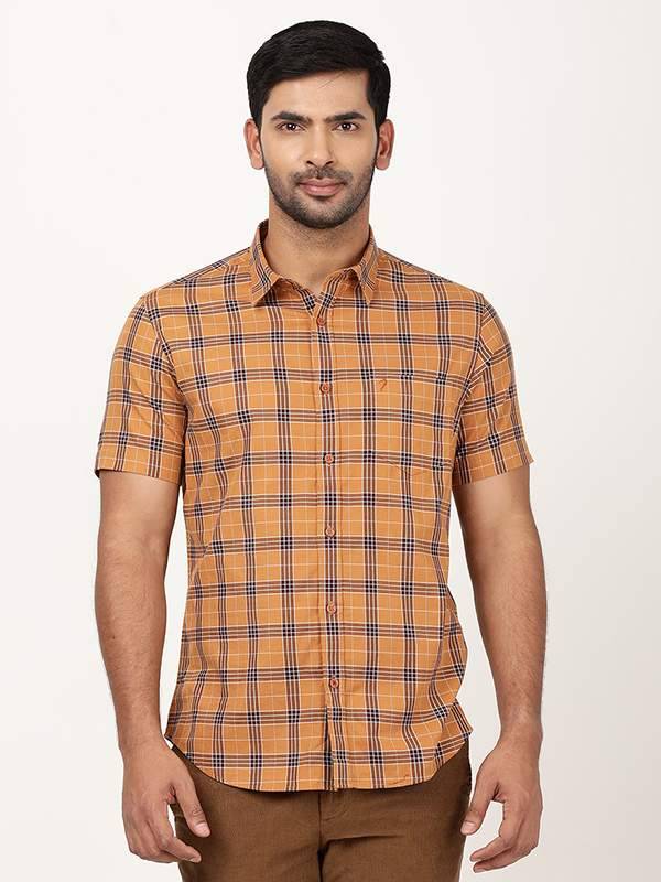 Men Checked Half Sleeve Cotton Stretch Shirt