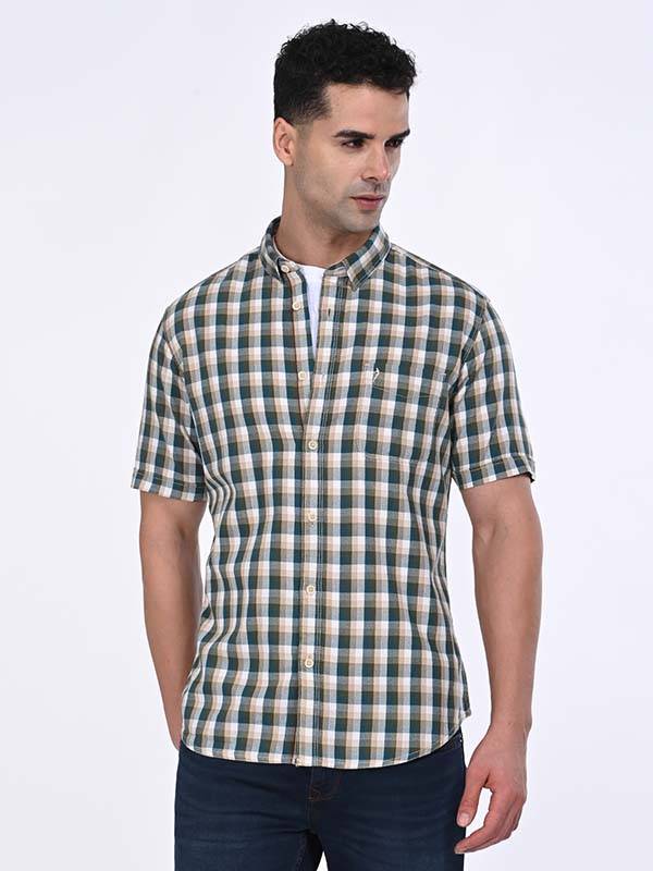 Men Checked Half Sleeve Cotton Shirt