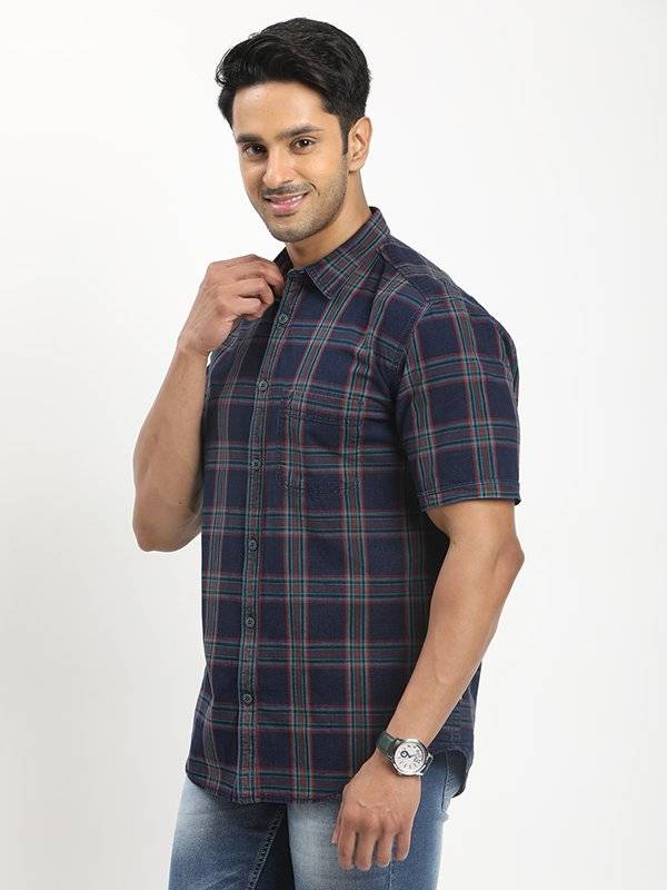 Men Checked Half Sleeve Cotton Shirt