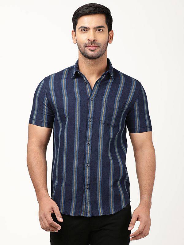 Men Striped Half Sleeve Cotton Shirt