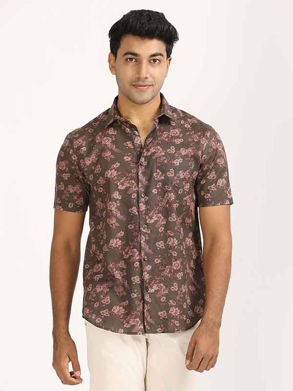 Men Printed Half Sleeve Linen Blend Shirt