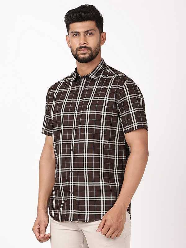 Men Checked Half Sleeve Cotton Stretch Shirt