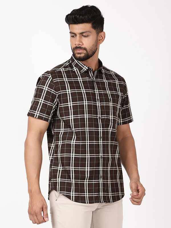Men Checked Half Sleeve Cotton Stretch Shirt