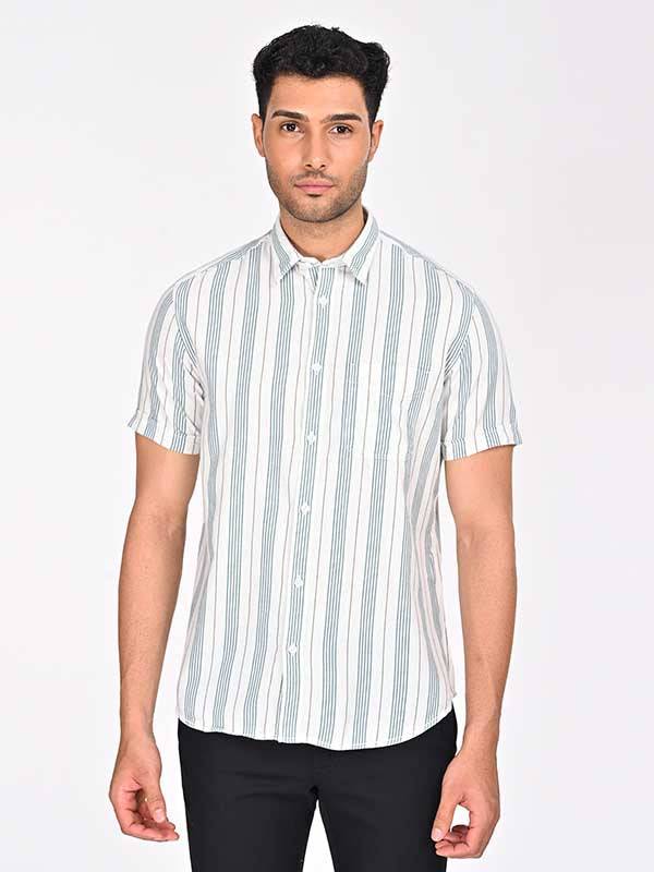 Men Striped Half Sleeve Cotton Shirt
