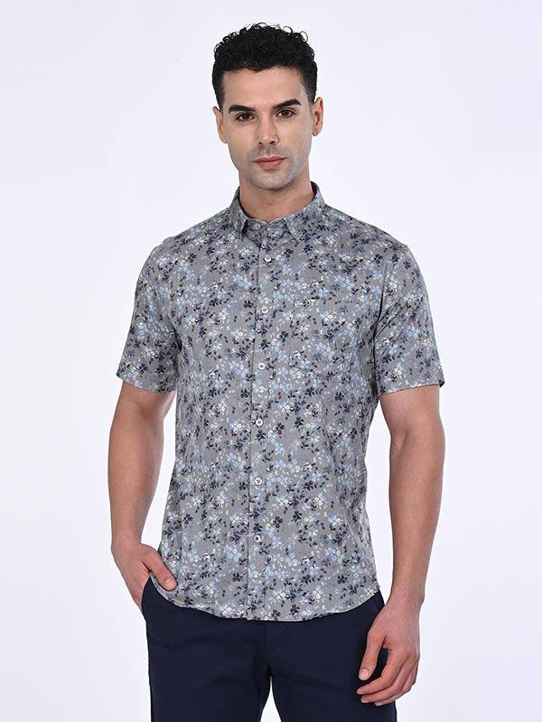 Men Printed Half Sleeve Cotton Stretch Shirt