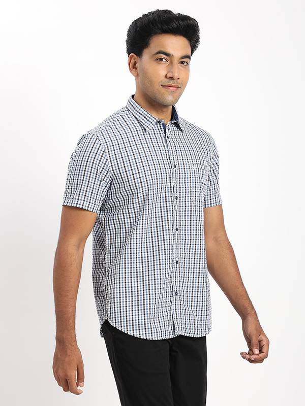 Men Checked Half Sleeve Cotton Shirt
