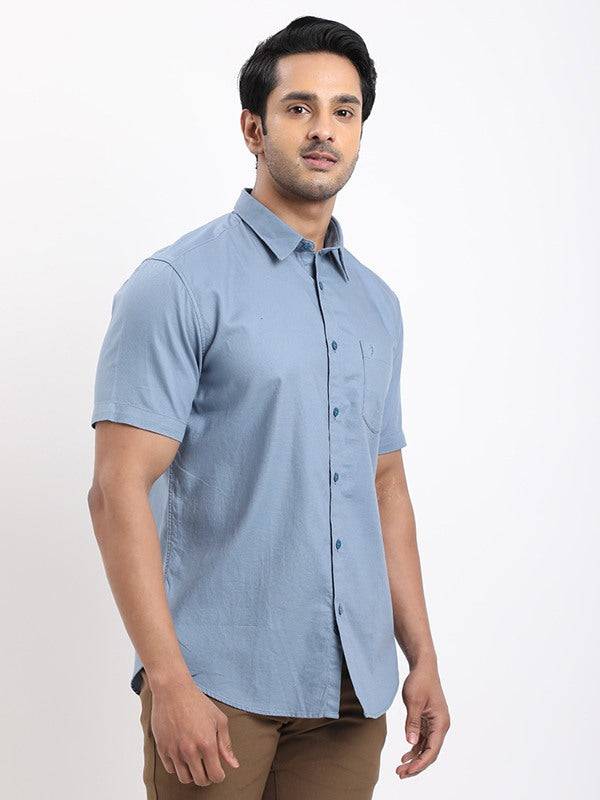 Men Solid Half Sleeve Cotton Shirt