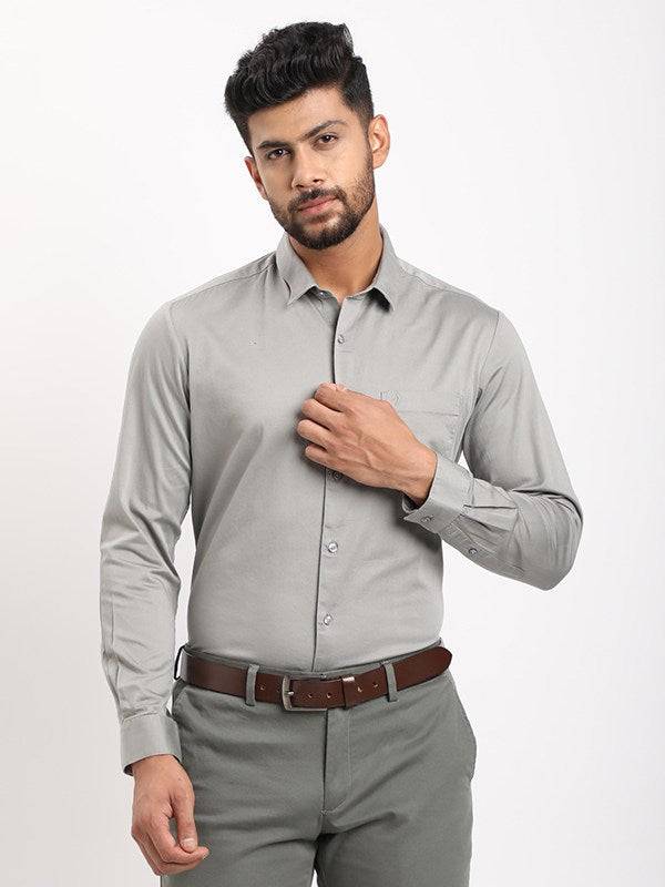 Men Solid Full Sleeve Cotton Stretch Shirt