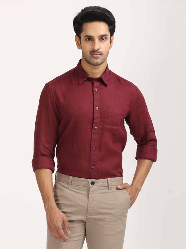 Men Solid Full Sleeve Linen Shirt