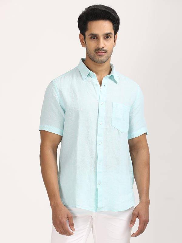 Men Solid Half Sleeve Linen Shirt