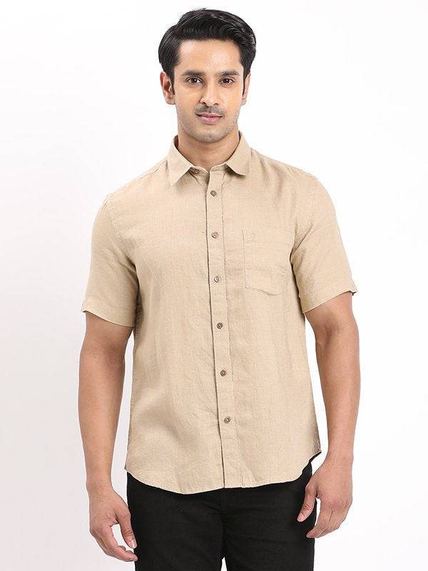 Men Solid Half Sleeve Linen Shirt