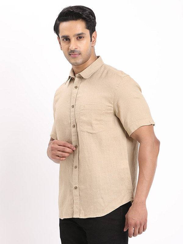 Men Solid Half Sleeve Linen Shirt