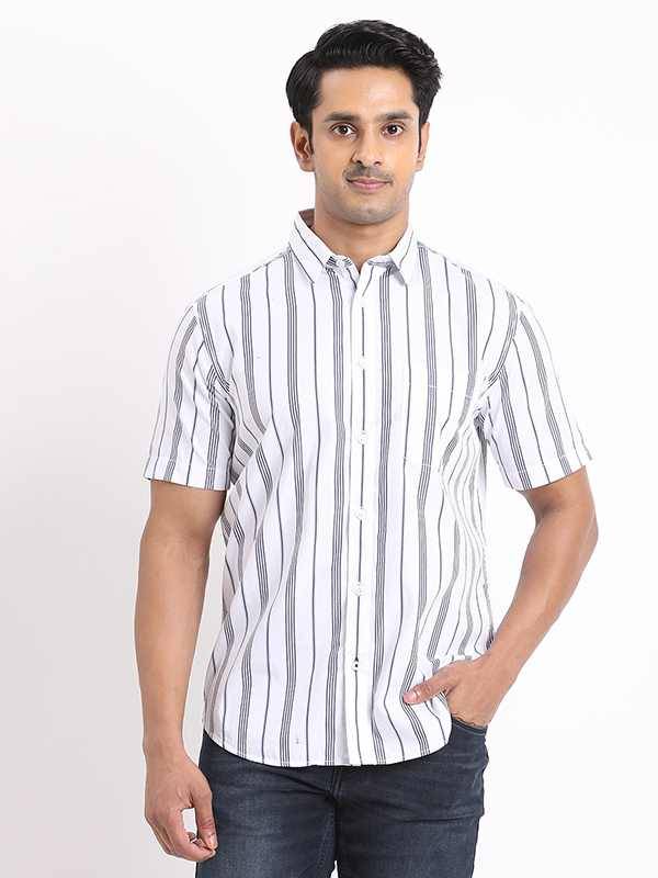 Men Striped Half Sleeve Cotton Shirt