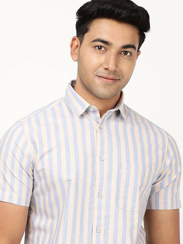 Men Striped Half Sleeve Cotton Shirt