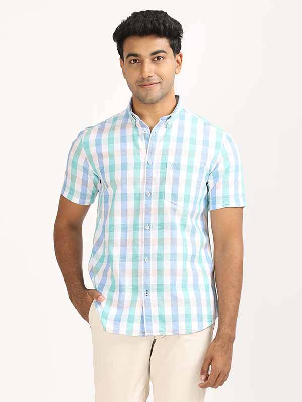 Men Checked Half Sleeve Cotton Stretch Shirt