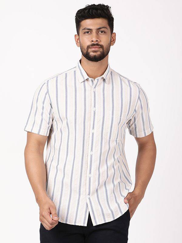 Men Striped Half Sleeve Cotton Shirt