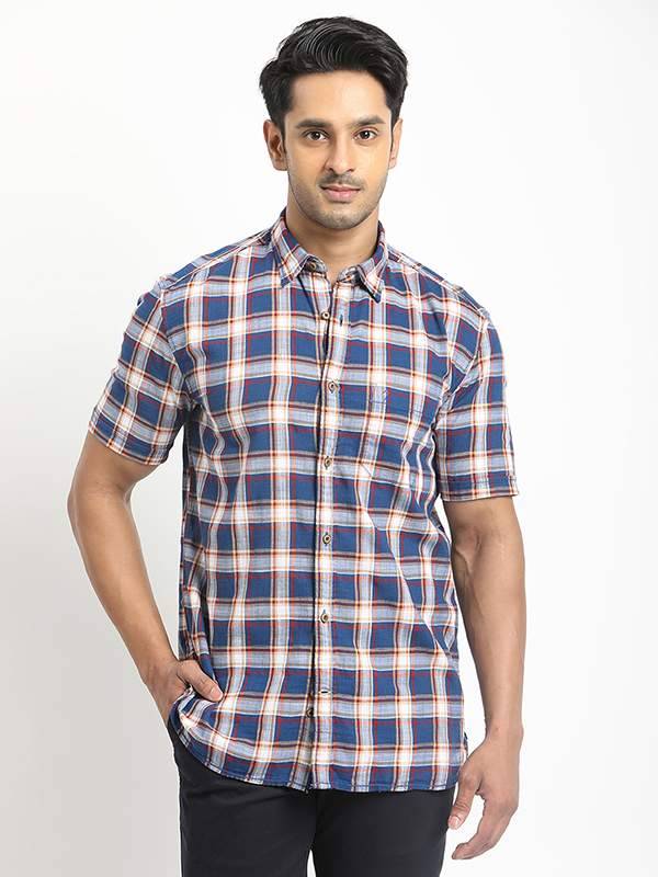 Men Checked Half Sleeve Cotton Shirt