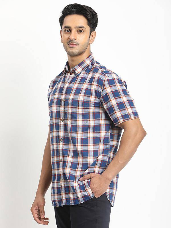 Men Checked Half Sleeve Cotton Shirt