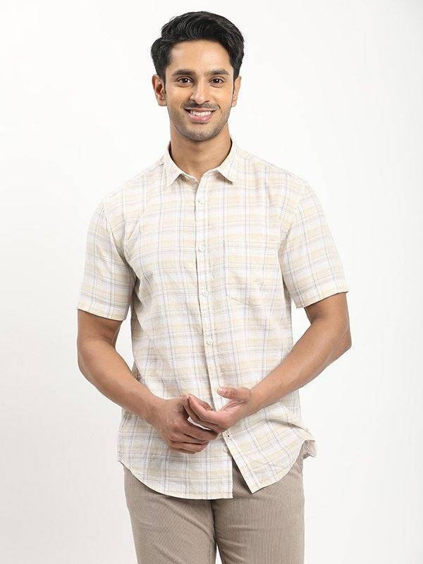 Fairtrade Men Checked Half Sleeve Cotton Blend Shirt