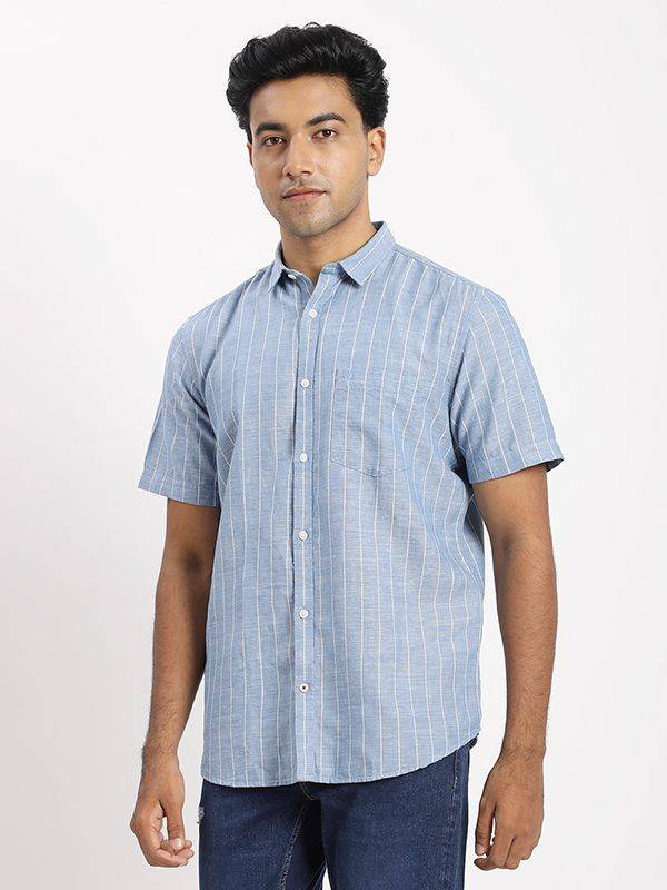 Men Striped Half Sleeve Cotton Blend Shirt