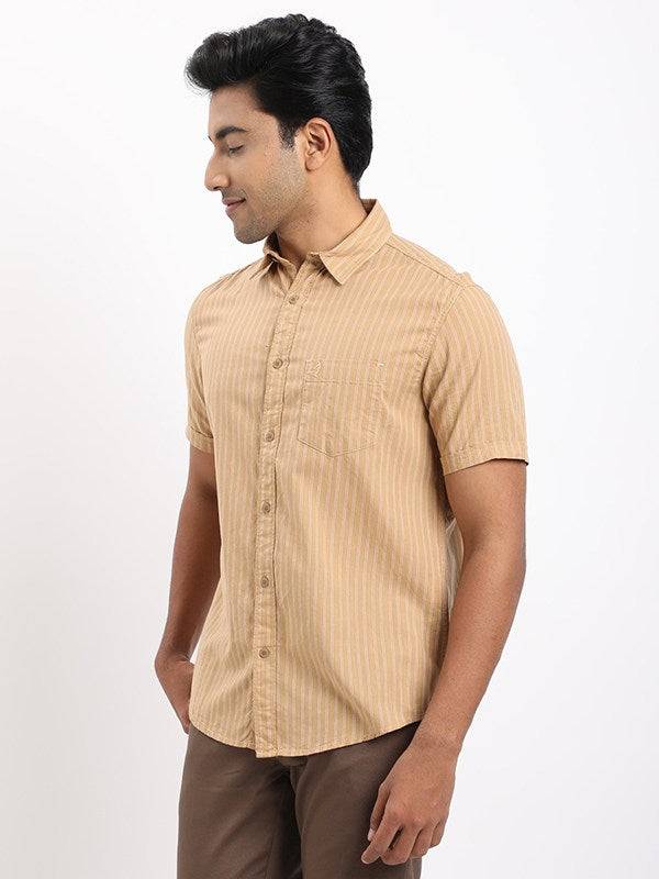 Men Striped Half Sleeve Cotton Shirt