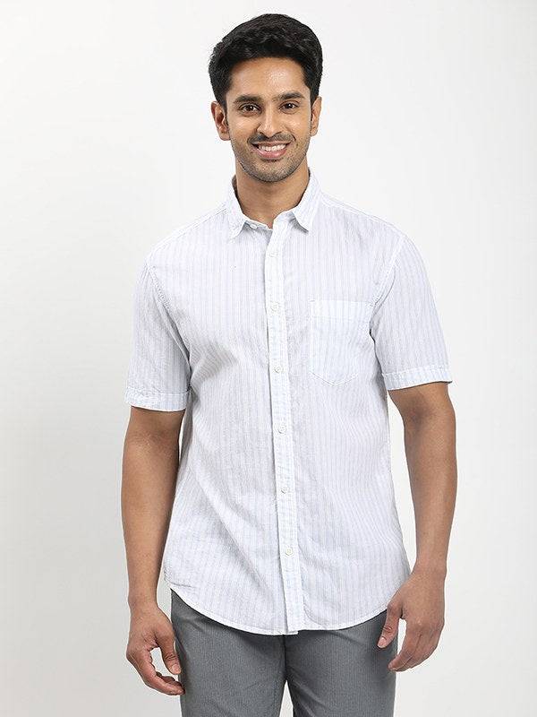 Men Striped Half Sleeve Cotton Shirt