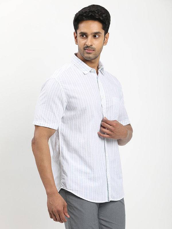 Men Striped Half Sleeve Cotton Shirt