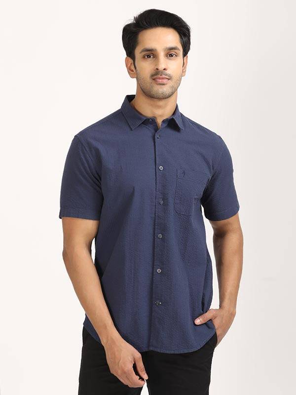 Men Solid Half Sleeve Cotton Stretch Shirt