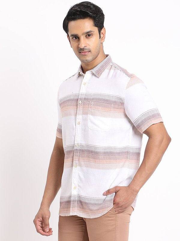 Men Striped Half Sleeve Silk Shirt