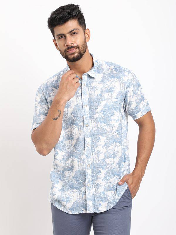 Men Printed Half Sleeve Lyocell Blend Shirt