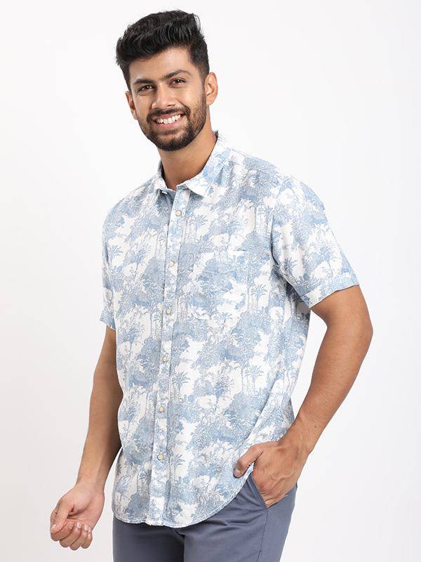 Men Printed Half Sleeve Lyocell Blend Shirt