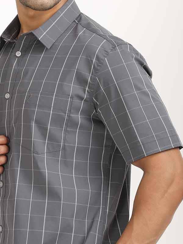 Men Checked Half Sleeve Polyester Blend Shirt