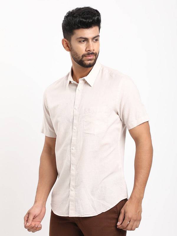 Men Solid Half Sleeve Cotton Blend Shirt