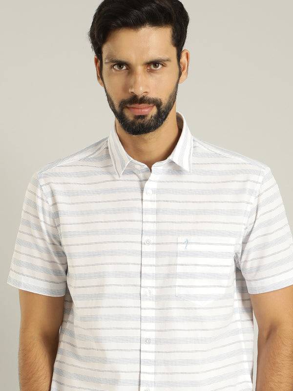 Men Striped Half Sleeve Cotton Blend Shirt