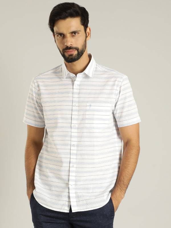 Men Striped Half Sleeve Cotton Blend Shirt