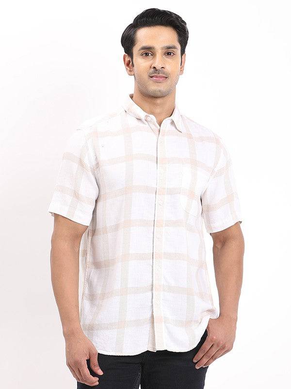 Men Checked Half Sleeve Linen Blend Shirt