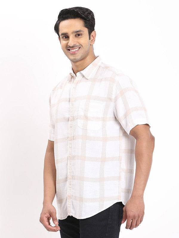 Men Checked Half Sleeve Linen Blend Shirt