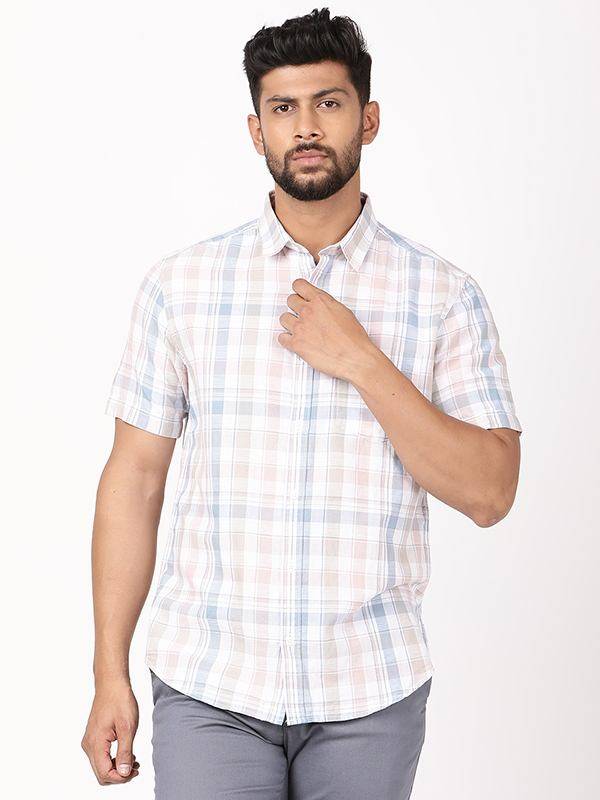 Men Checked Half Sleeve Cotton Blend Shirt