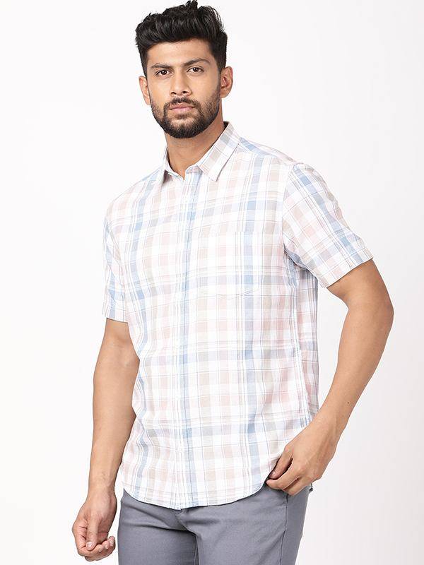 Men Checked Half Sleeve Cotton Blend Shirt