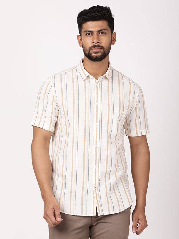 Men Striped Half Sleeve Cotton Blend Shirt