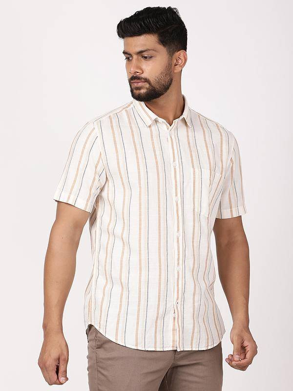 Men Striped Half Sleeve Cotton Blend Shirt