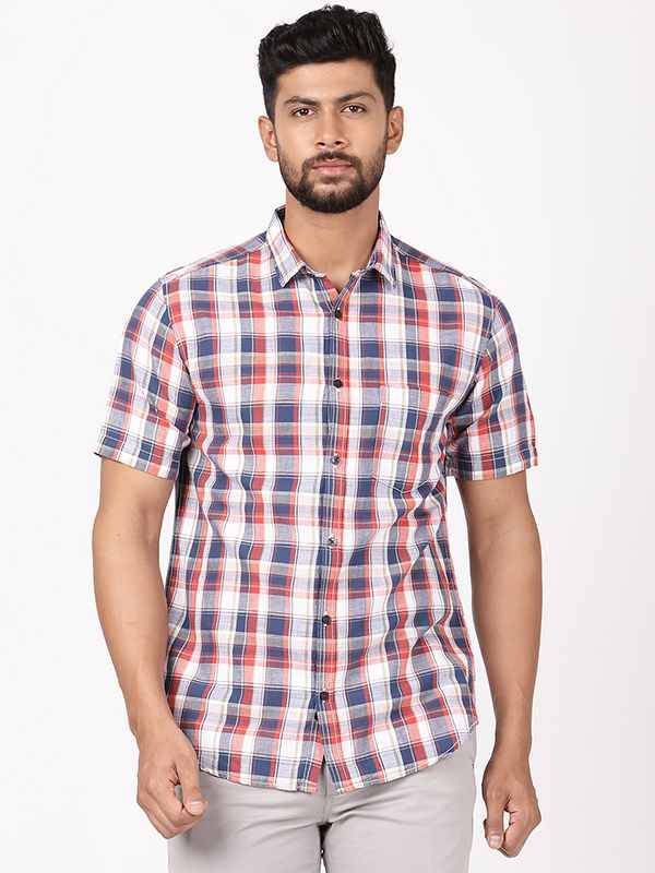Men Checked Half Sleeve Cotton Blend Shirt