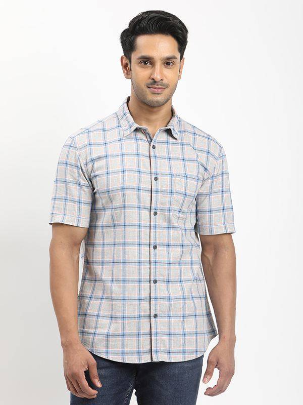 Men Checked Half Sleeve Cotton Shirt