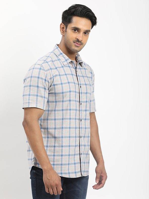 Men Checked Half Sleeve Cotton Shirt