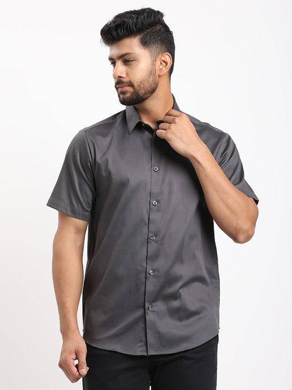 Men Solid Half Sleeve Cotton Stretch Shirt
