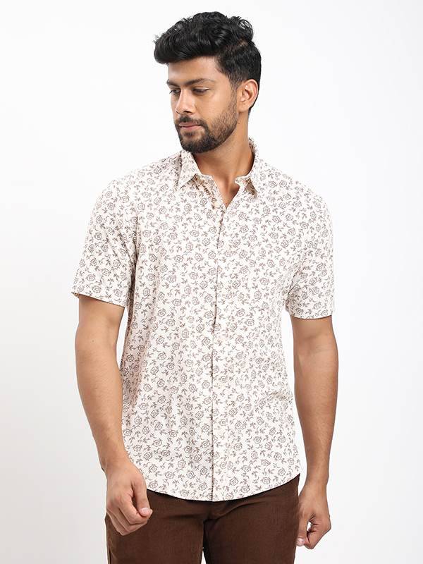 Men Printed Half Sleeve Cotton Corduroy Shirt