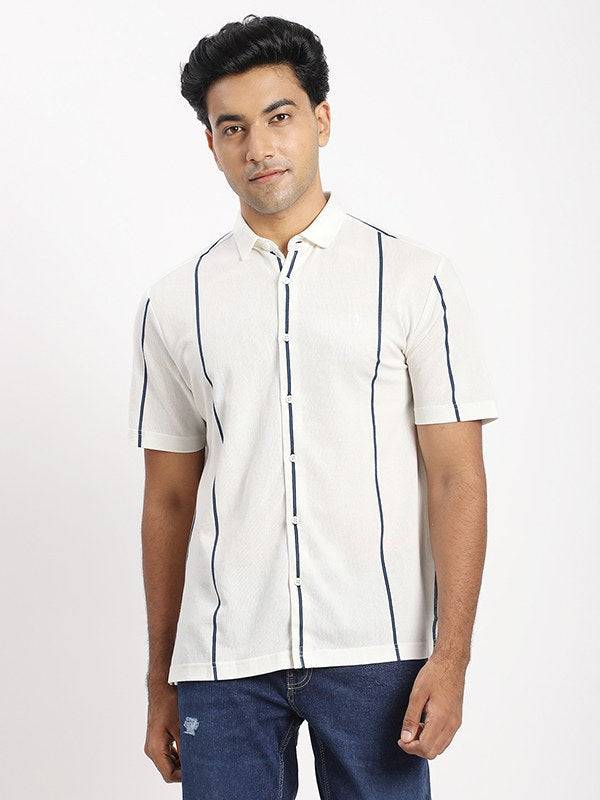 Men Striped Half Sleeve Cotton Blend Shirt