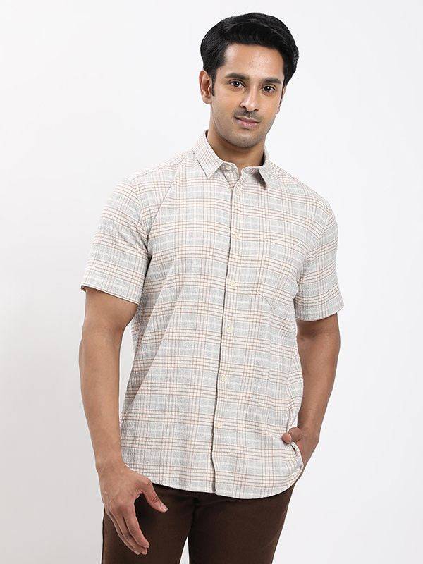 Men Checked Half Sleeve Cotton Stretch Shirt